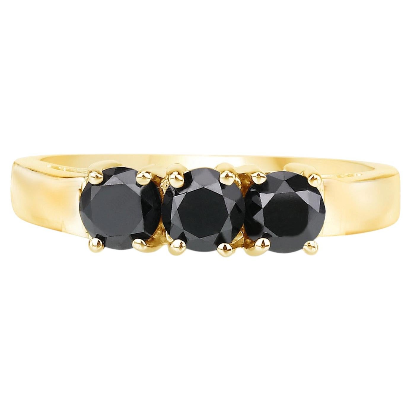 Black Diamond Ring 0.98 Carats Gold Plated Silver For Sale