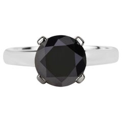 Schwarzer Diamantring, 2,98 Karat, 14-karätiges Weißgold