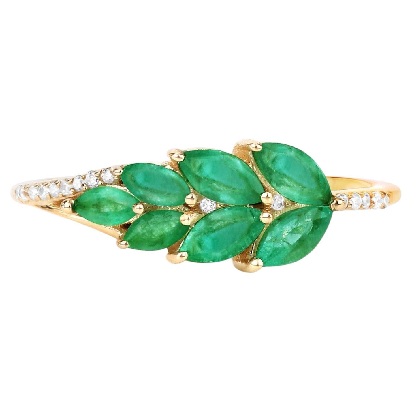 Zambian Emerald Ring With Diamonds 0.62 Carats 14K Yellow Gold For Sale