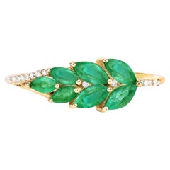 Zambian Emerald Ring With Diamonds 0.62 Carats 14K Yellow Gold