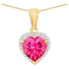 Pink Topaz Pendant With White Topaz 4.7 Carats Gold Plated Silver