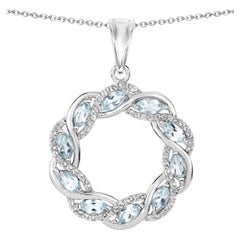 Ciondolo con topazio blu e topazio bianco, 1,9 carati, argento sterling
