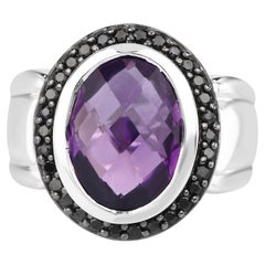 Bague en améthyste avec spinelle noir de 5,32 carats, en argent massif