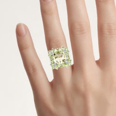 Lemon Quartz Ring With Peridot 9.32 Carats Sterling Silver