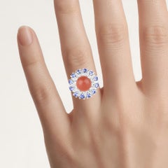 Peach Moonstone Ring With Tanzanite 5.68 Carats Sterling Silver