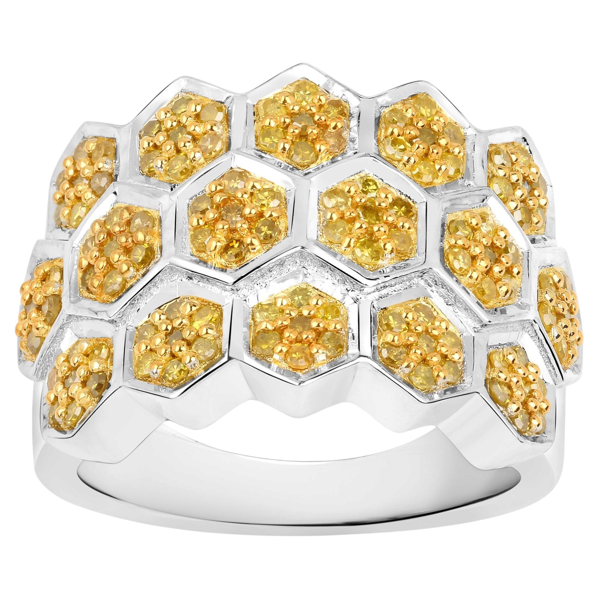 Yellow Diamond Ring 0.74 Carats Sterling Silver For Sale