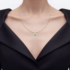 Zambian Emerald Pendant With Diamonds 0.8 Carats 10K Yellow Gold