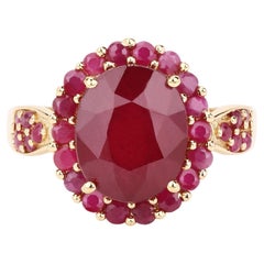 Anello con rubino da 5.02 carati, argento placcato oro