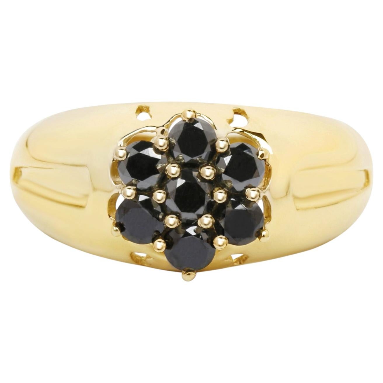 Black Diamond Ring 0.96 Carats Gold Plated Silver For Sale