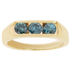 Blue Diamond Ring 0.88 Carats Gold Plated Silver