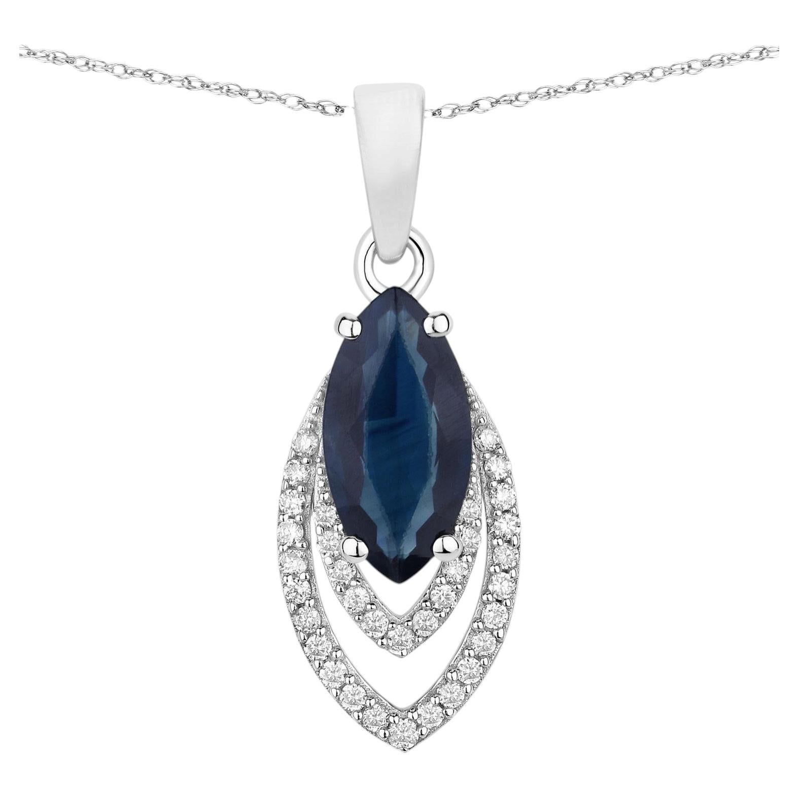 Colgante de zafiro azul con diamantes, 1,38 quilates, oro blanco de 14K