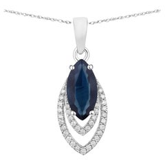 Colgante de zafiro azul con diamantes, 1,38 quilates, oro blanco de 14K