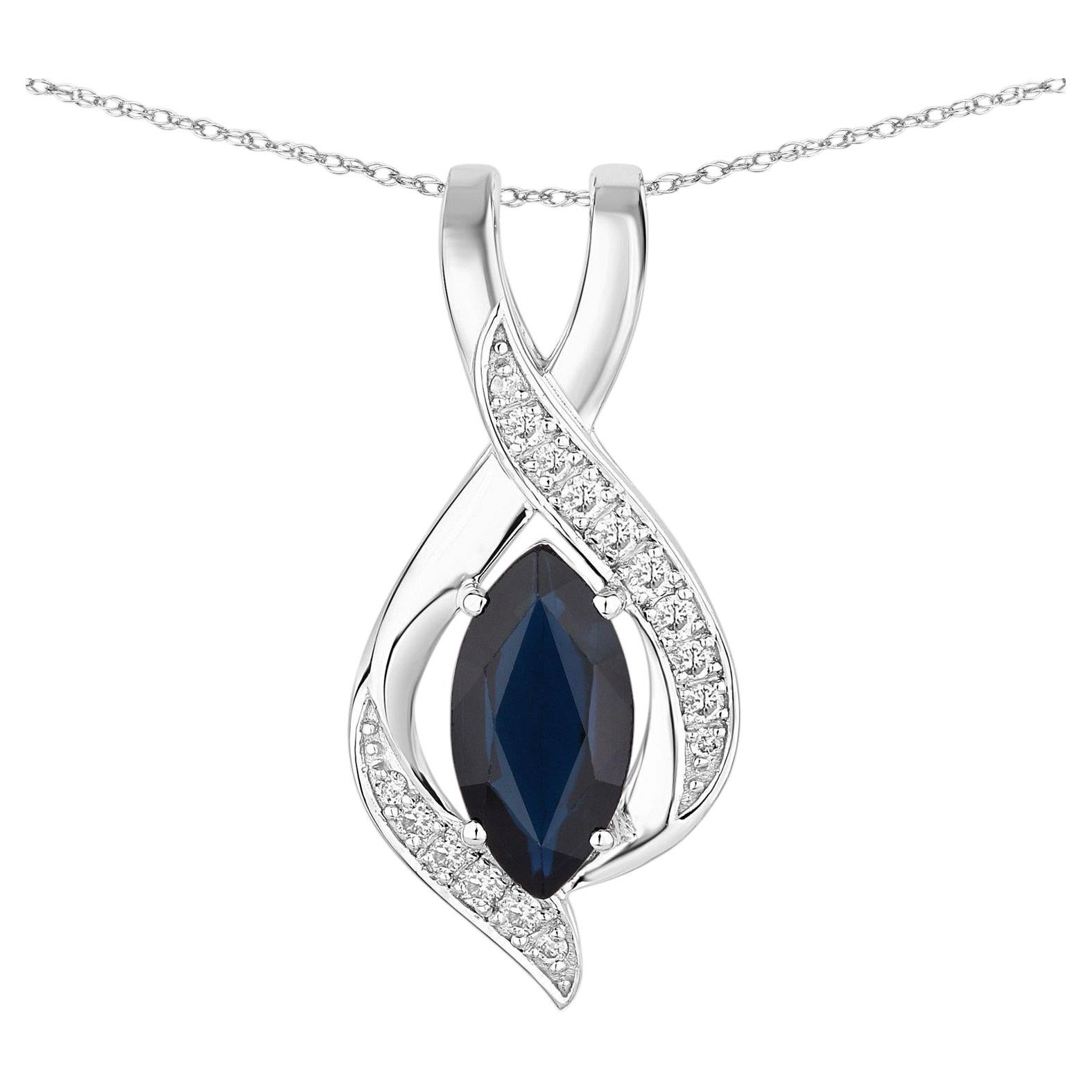 Colgante de zafiro azul con diamantes, 2,2 quilates, oro blanco de 14K en venta