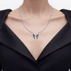 Blue Sapphire Butterfly Necklace With White Zircon 2.86 Carats Sterling Silver