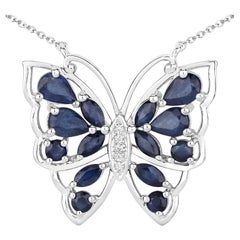 Blue Sapphire Butterfly Necklace With White Zircon 2.86 Carats Sterling Silver