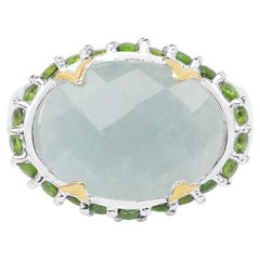 Aquamarine Ring With Chrome Diopside 9.08 Carats Sterling Silver