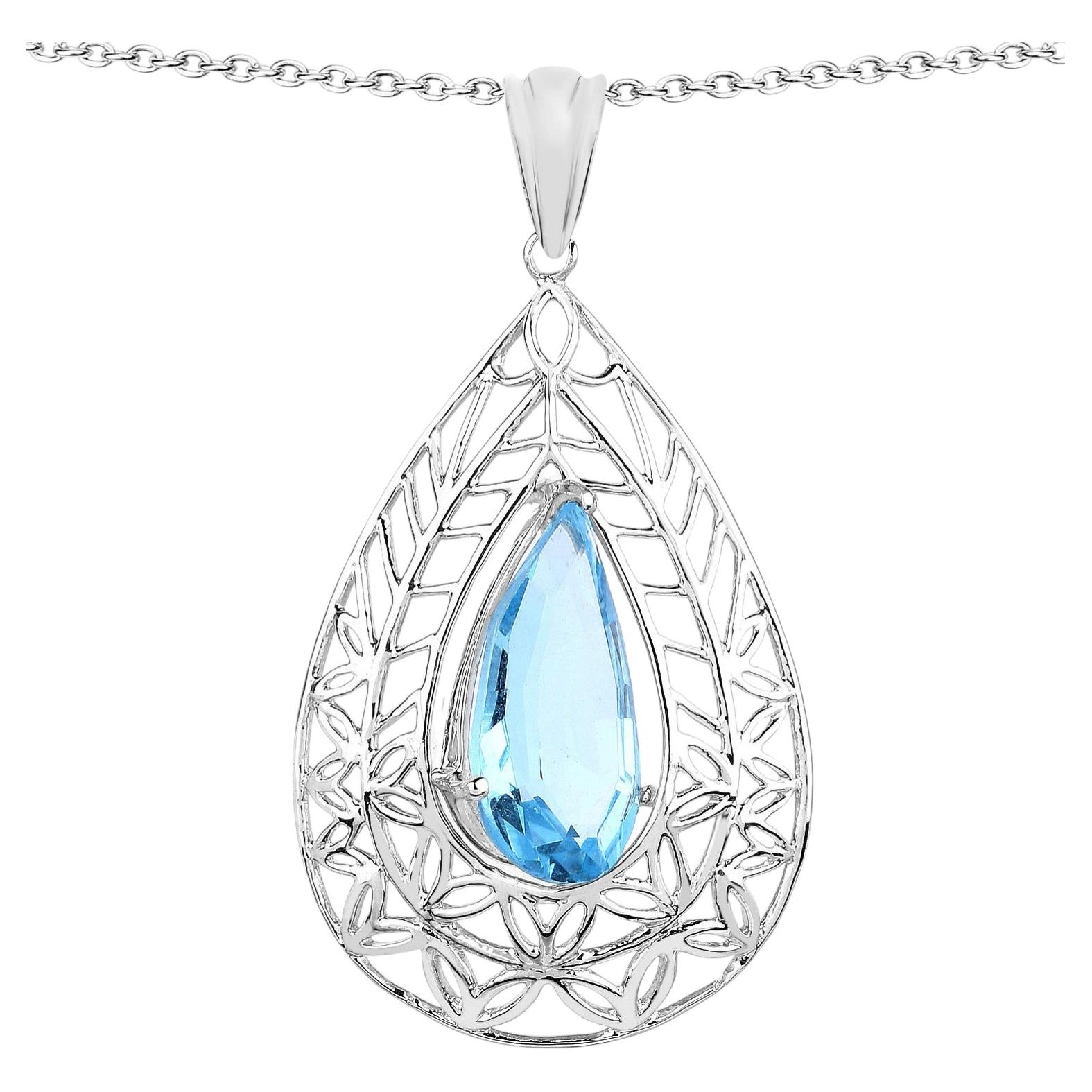 Anhänger mit Schweizer blauem Topas, 7.18 Karat, Sterlingsilber