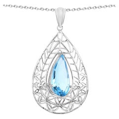 Swiss Blue Topaz Pendant 7.18 Carats Sterling Silver