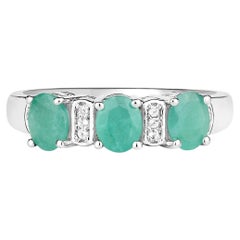 Emerald Ring With White Topaz 0.86 Carats Sterling Silver