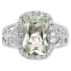Bague en améthyste verte et topaze blanche 3.9 carats en argent sterling
