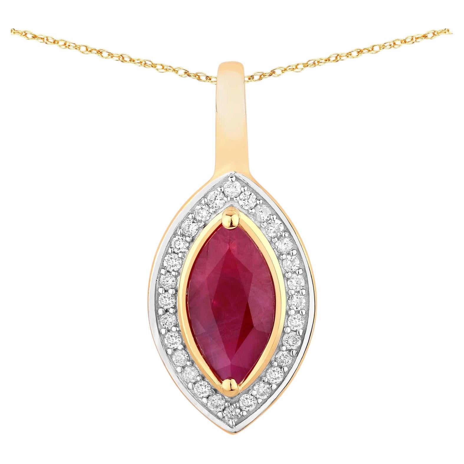 Ruby Pendant With Diamonds 1.5 Carats 10K Yellow Gold For Sale