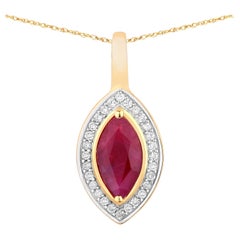Ruby Pendant With Diamonds 1.5 Carats 10K Yellow Gold