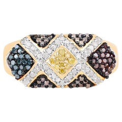 Anillo de diamantes multicolores de 0,54 quilates, plata chapada en oro