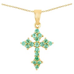 Colgante de cruz con esmeralda de Zambia, 1,04 quilates, plata chapada en oro