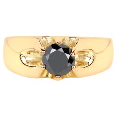 Black Diamond Ring 0.98 Carats Gold Plated Silver