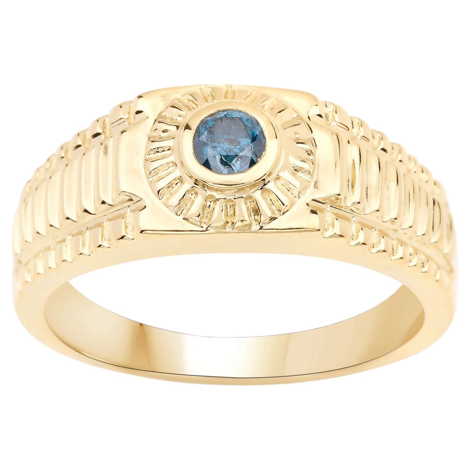 Blue Diamond Ring 0.18 Carats Gold Plated Silver For Sale