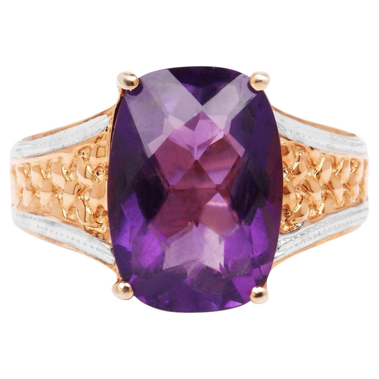 Amethyst Ring 7.56 Carats Gold Plated Silver For Sale