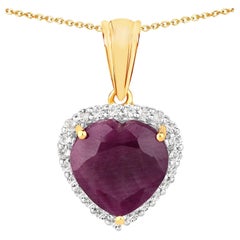 Ruby Heart Pendant With White Topaz 7.08 Carats Gold Plated Silver