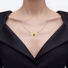 Garnet Bat Necklace With Black Spinel 1.06 Carats Gold Plated Silver