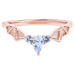 Blue Topaz Bat Ring 0.3 Carats Gold Plated Silver