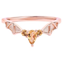 Citrine Bat Ring 0.24 Carats Gold Plated Silver
