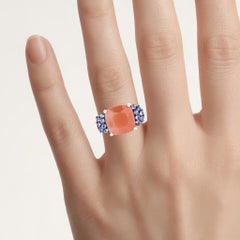 Peach Moonstone Ring With Tanzanite 6.16 Carats Sterling Silver