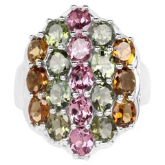 Multicolor Tourmaline Ring 5.84 Carats Sterling Silver