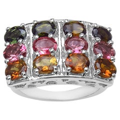Multicolor Tourmaline Ring 3.66 Carats Sterling Silver