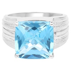 Swiss Blue Topaz Ring 7.48 Carats Sterling Silver