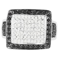 White Diamond Ring With Black Diamonds 0.58 Carats Sterling Silver