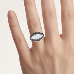 Black Diamond Ring With White Diamonds 0.48 Carats Sterling Silver