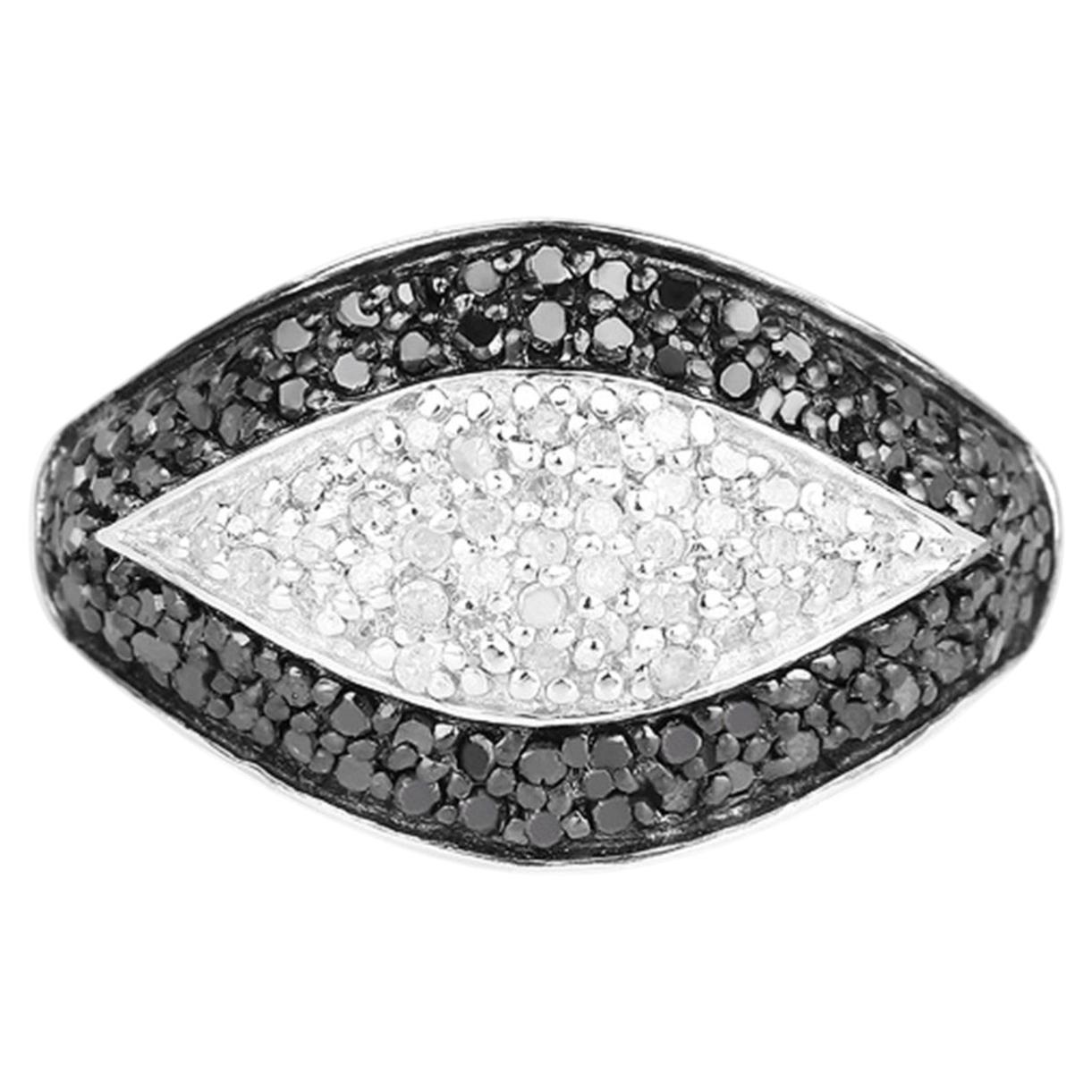 Black Diamond Ring With White Diamonds 0.48 Carats Sterling Silver For Sale