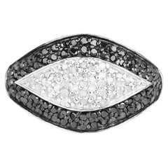Black Diamond Ring With White Diamonds 0.48 Carats Sterling Silver