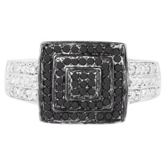 Black Diamond Ring With White Diamonds 0.52 Carats Sterling Silver