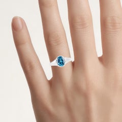 London Blue Topaz Ring With White Topaz 2.36 Carats Sterling Silver