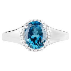 London Blue Topaz Ring With White Topaz 2.36 Carats Sterling Silver