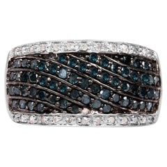 Blue Diamond Ring With White Diamonds 0.78 Carats Sterling Silver