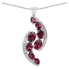 Rhodolite Garnet Pendant With White Topaz 7.24 Carats Sterling Silver