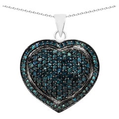 Ciondolo a forma di cuore con diamante blu da 1,22 carati, argento sterling
