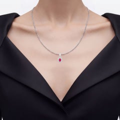Ruby Floral Pendant With Diamonds 0.92 Carats 10K White Gold
